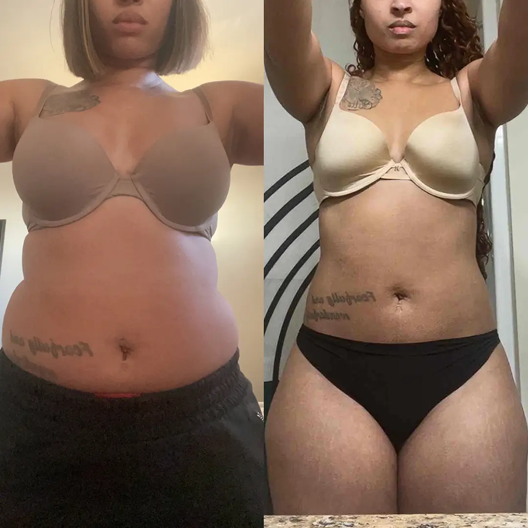Before and after of a client taking fitness coaching